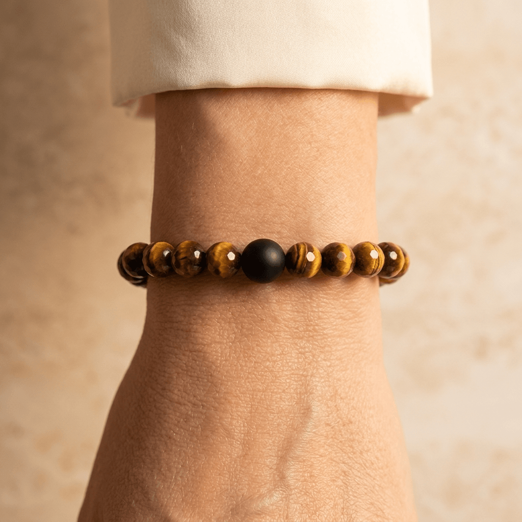 Natural Tiger Eye Black Onyx Bead Bracelet