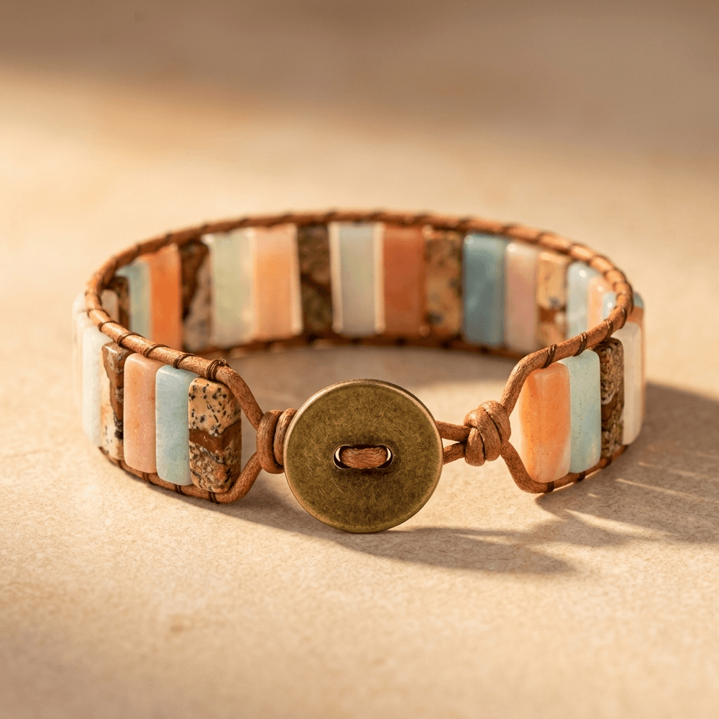 Handmade Jasper Agate Stone Leather Bracelet