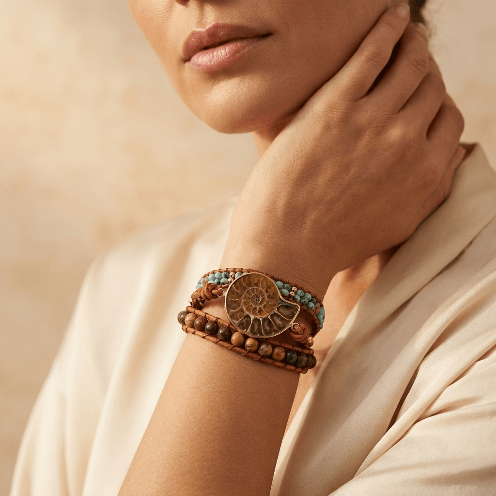 Natural Ammonite Fossil Wrap Bracelet