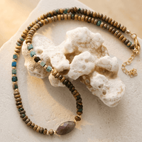 Boho Brass Wood Bead Jasper Necklace