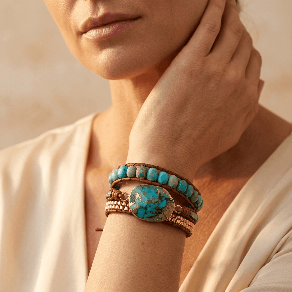 Boho Copper Turquoise Stone Wrap Bracelet