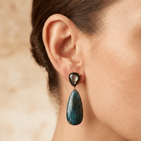 Blue Apatite Shell Pearl Gold Drop Earrings