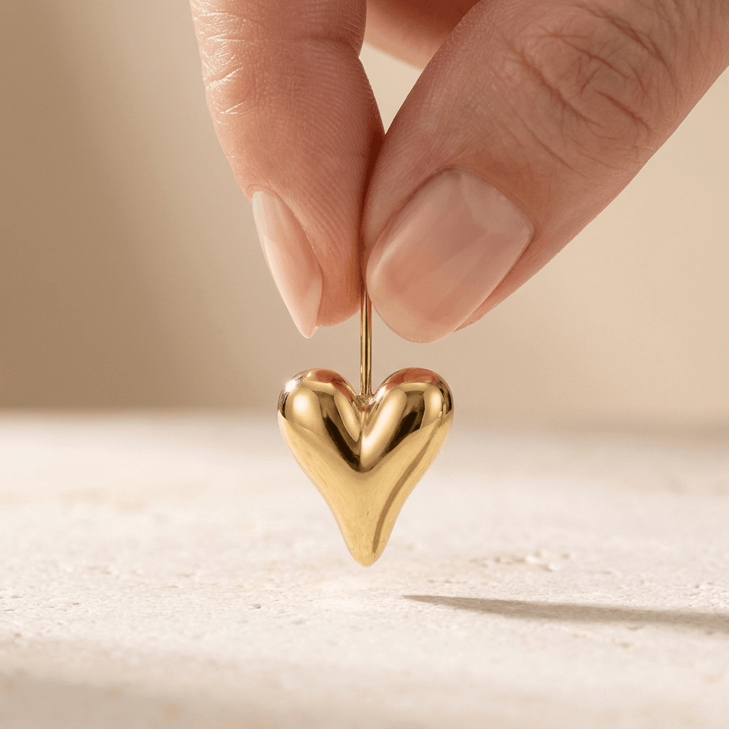 Gold Puffy Heart Stud Earrings