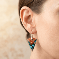 Vibrant Blue Orange Jasper Triangle Earrings