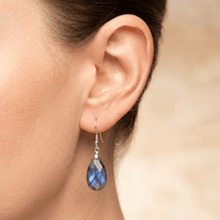 Natural Labradorite Silver Faceted Drop Earrings