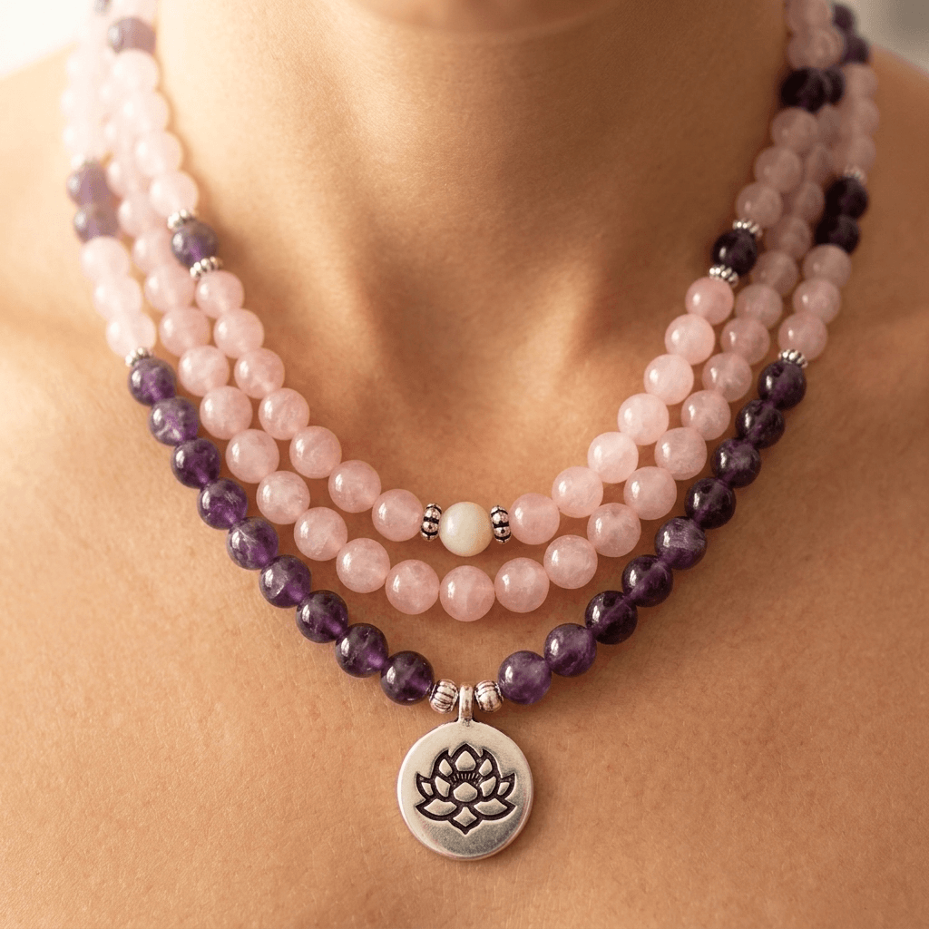 Amethyst Rose Quartz Silver Pendant Necklace