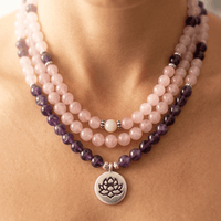 Amethyst Rose Quartz Silver Pendant Necklace