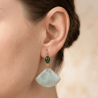 Green Jade Gold Fan Drop Earrings