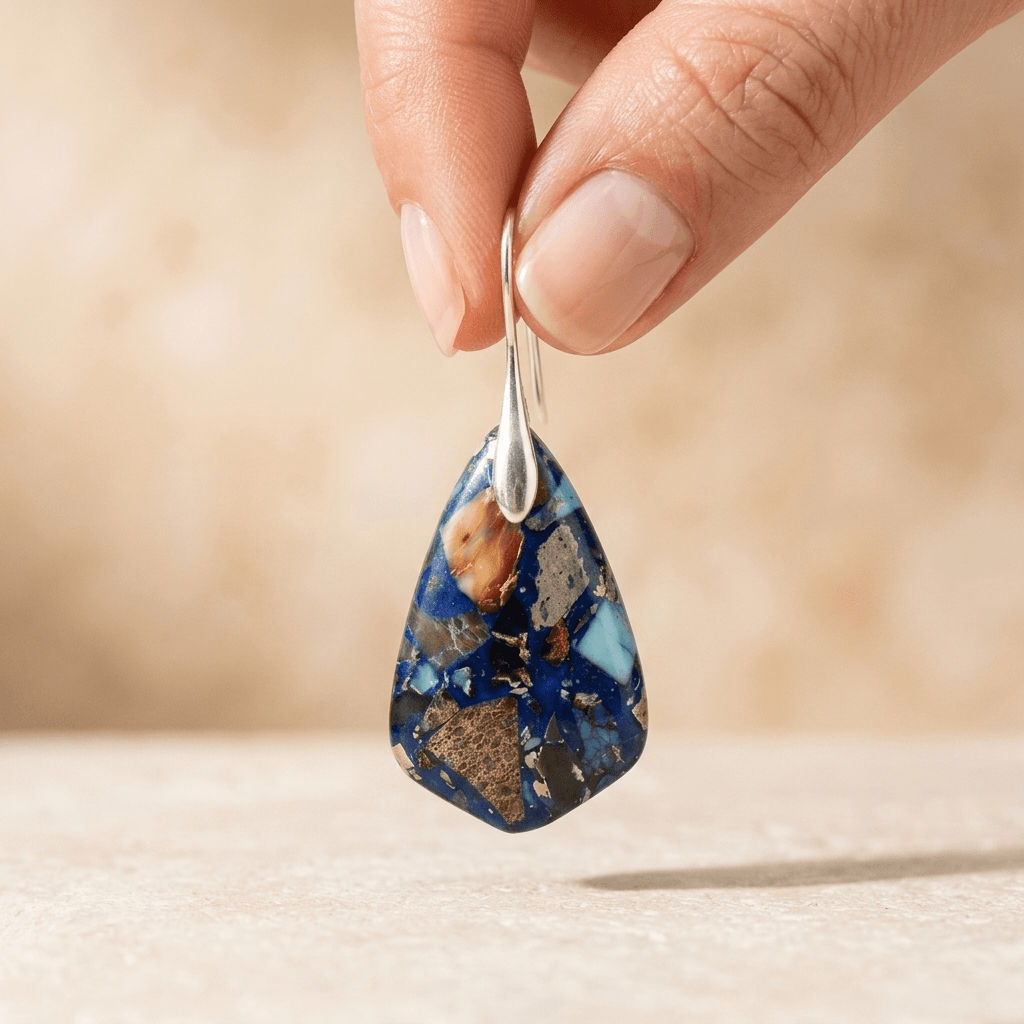Blue Mosaic Jasper Sterling Silver Teardrop Earrings