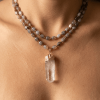 Natural Agate Gold Quartz Point Necklace