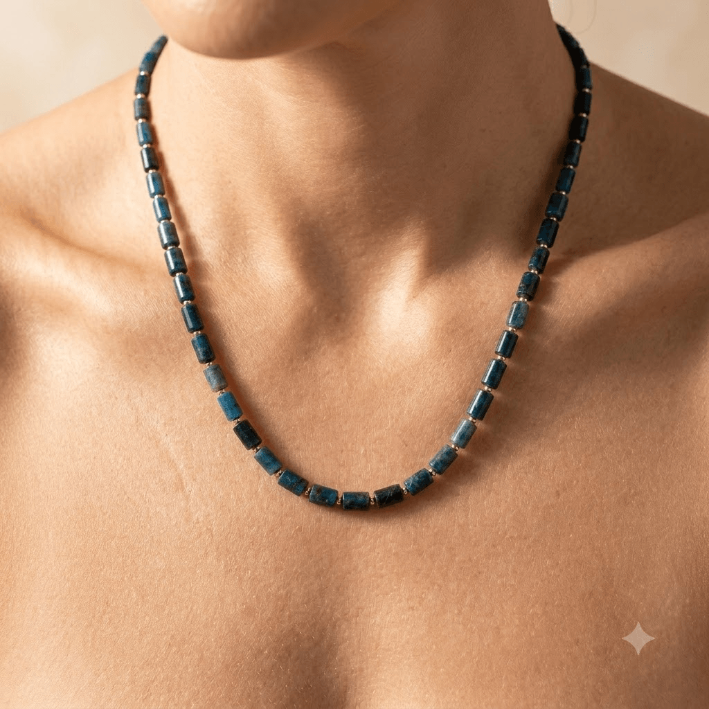 Natural Blue Apatite Tube Bead Necklace