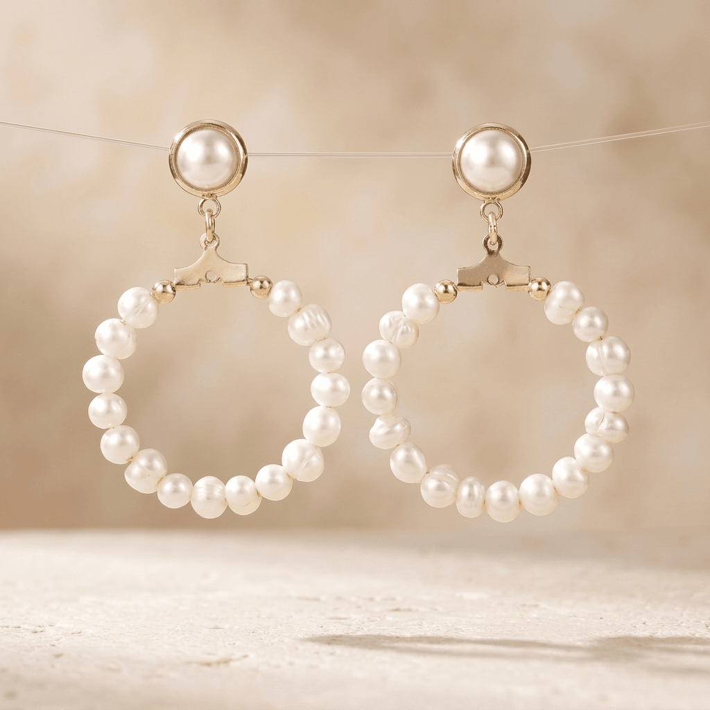 Pearl Gold Hoop Drop Earrings