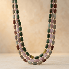 Multi Gemstone Barrel Beads Gold Layered Necklace