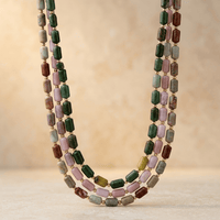 Multi Gemstone Barrel Beads Gold Layered Necklace