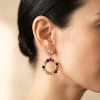 Multicolor Tourmaline Gold Beaded Circle Earrings