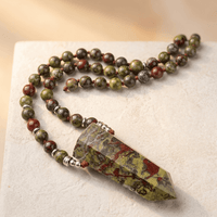 Natural Dragon Blood Jasper Beaded Point Pendant Necklace