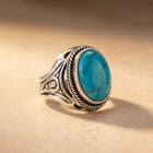 Boho Silver Irregular Oval Gemstone Inlay Ring
