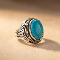 Boho Silver Irregular Oval Gemstone Inlay Ring