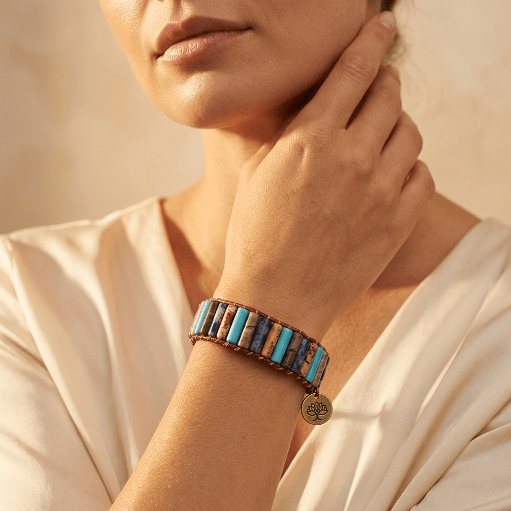 Turquoise Jasper Sodalite Tube Leather Wrap Bracelet