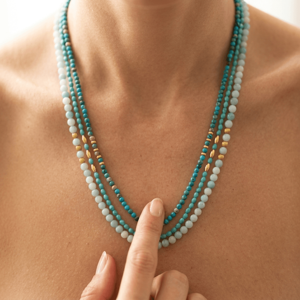 Turquoise Gold Layered Beaded Pendant Necklace