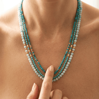 Turquoise Gold Layered Beaded Pendant Necklace