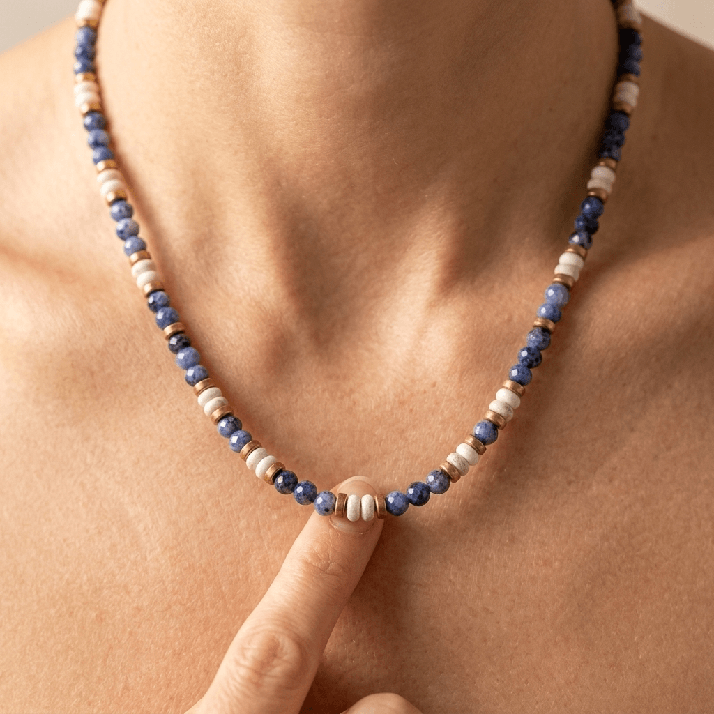 Sodalite Howlite Gold Beaded Necklace
