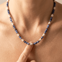 Sodalite Howlite Gold Beaded Necklace