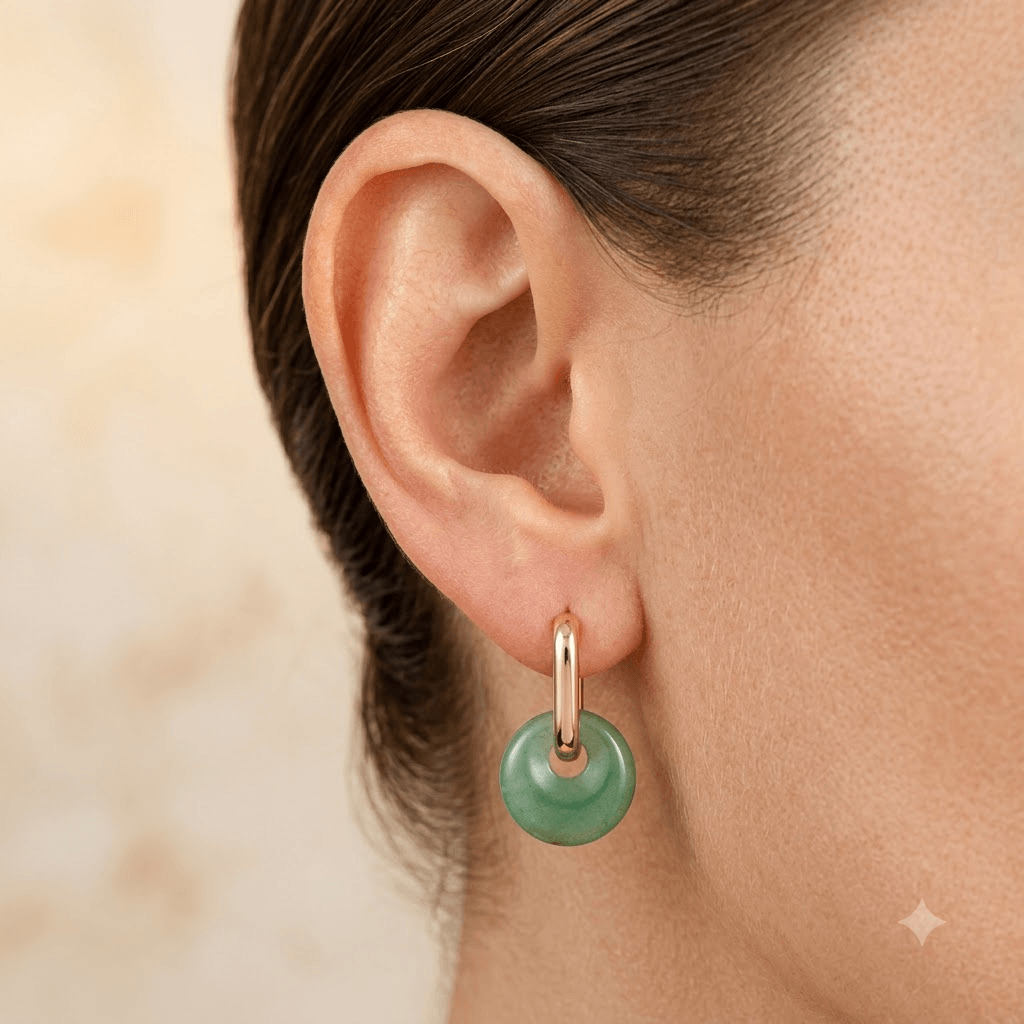Green Aventurine Gold Hoop Earrings