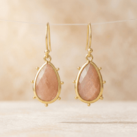 Natural Sunstone Gold Teardrop Earrings