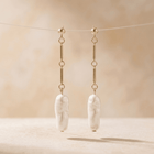 Gold Freshwater Pearl Long Drop Earrings