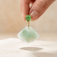 Green Jade Gold Fan Drop Earrings
