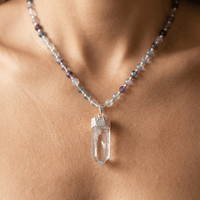 Fluorite Clear Quartz Crystal Point Pendant Necklace