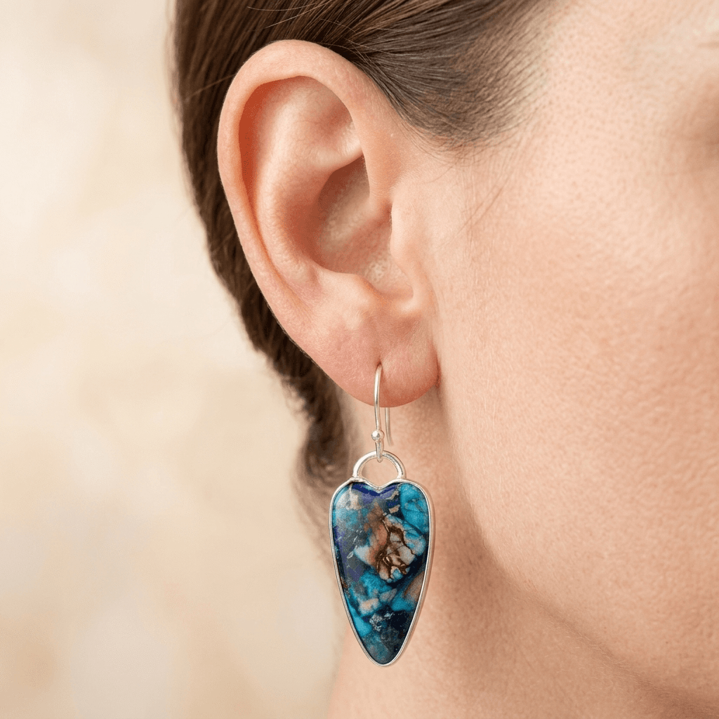 Azurite Blue Turquoise Sterling Silver Teardrop Earrings