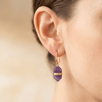 Natural Amethyst Gold Hexagonal Drop Earrings