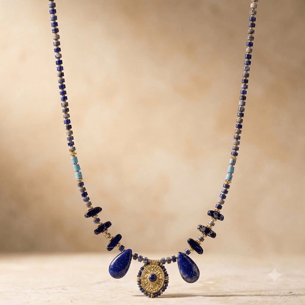 Lapis Lazuli Gold Teardrop Pendant Necklace