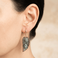 Natural Labradorite Gold Angel Wing Earrings