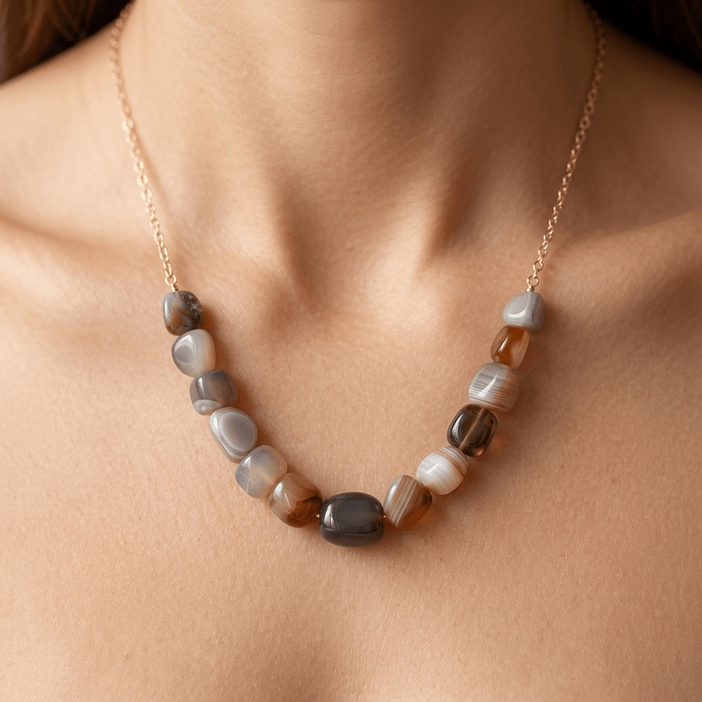 Natural Botswana Agate Chunky Beaded Necklace