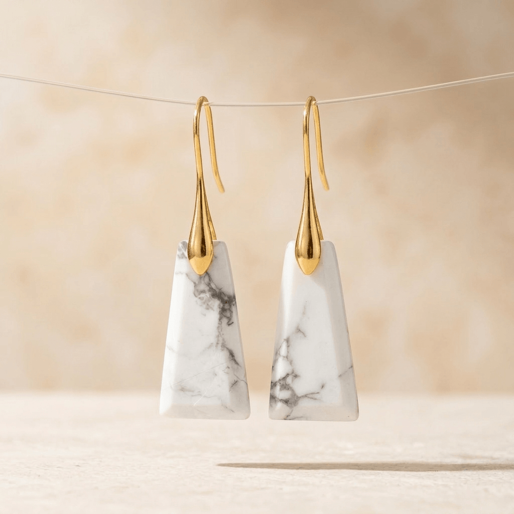 White Marble Gold Teardrop Earrings