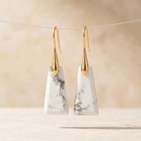 White Marble Gold Teardrop Earrings