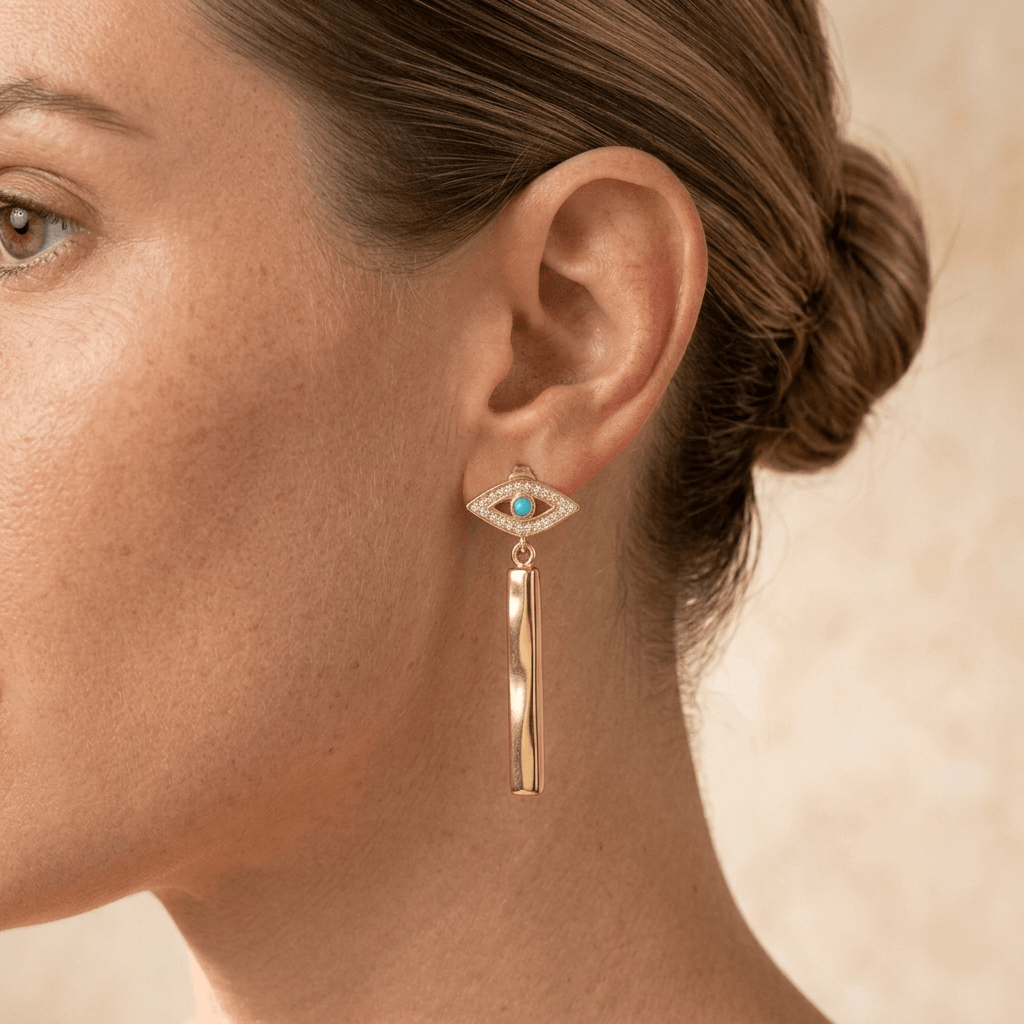 Gold Evil Eye Turquoise Sunburst Drop Earrings