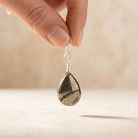Natural Pyrite Teardrop Silver Earrings