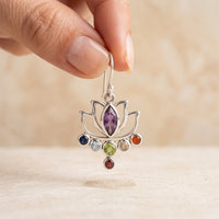 Vintage Silver Lotus Flower Multistone Earrings