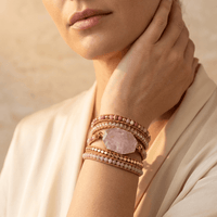 Rose Quartz Copper Beaded Wrap Bracelet