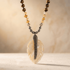 Boho Multistone Seashell Leaf Pendant Necklace