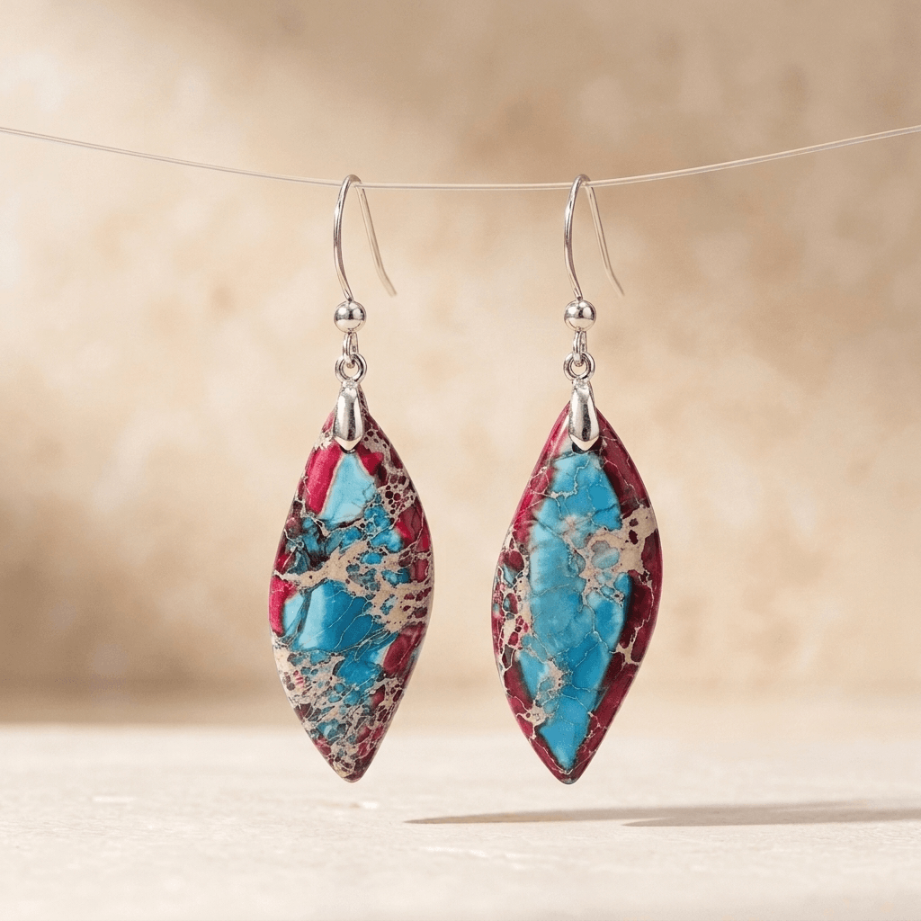 Imperial Jasper Teardrop Silver Drop Earrings
