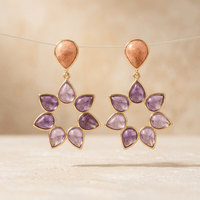 Gold Purple Amethyst Flower Drop Earrings