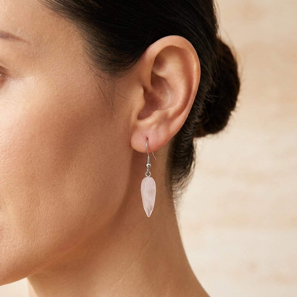 Rose Quartz Silver Teardrop Earrings
