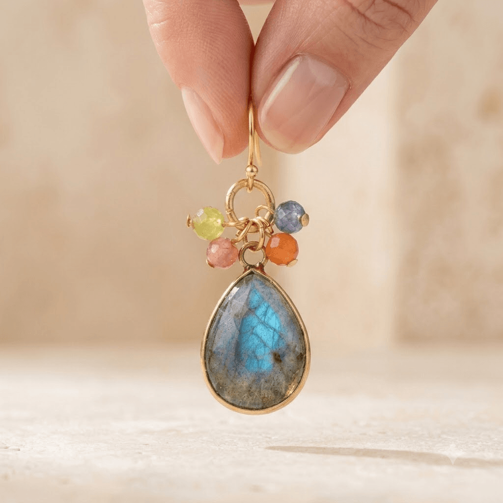Natural Labradorite Gold Teardrop Earrings