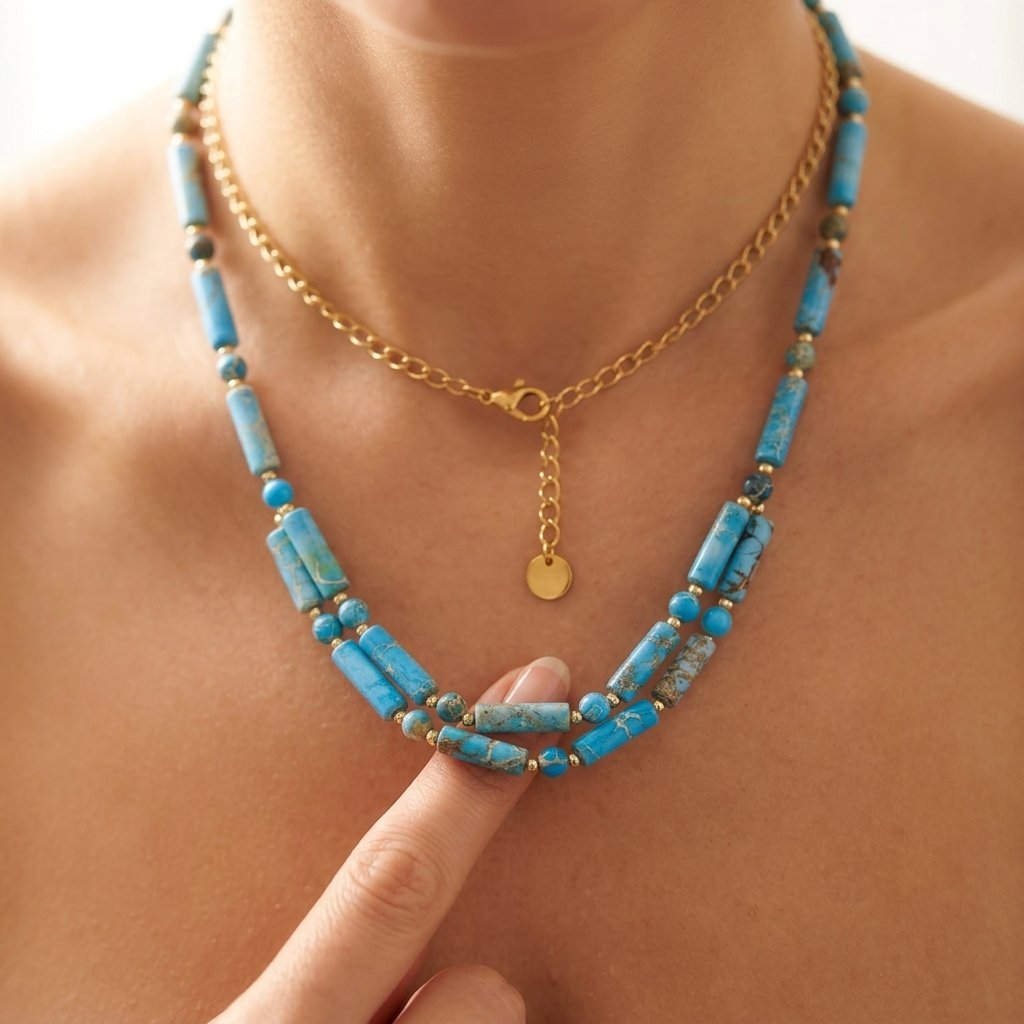 Boho Brass Turquoise Tube Bead Necklace