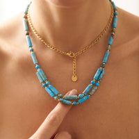 Boho Brass Turquoise Tube Bead Necklace